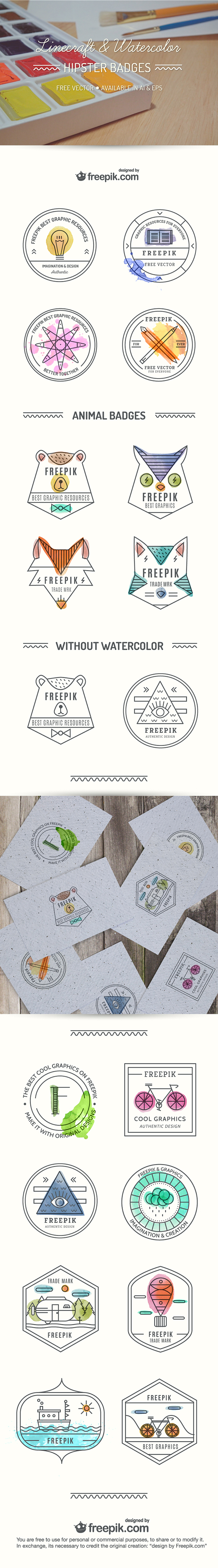 Watercolor Hipster Badges Design