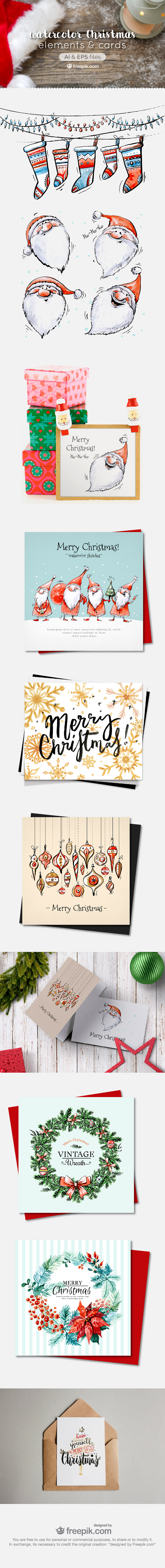 Watercolor Christmas Elements and Cards